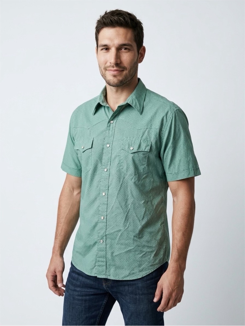 Wrangler Short-Sleeve Button-Down Shirt - Mint Green